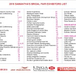 2016 SAMANTHA’S BRIDAL FAIR EXHIBITORS LIST